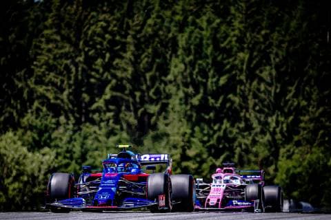 28 06 2019, Red Bull Ring, Spielberg, AUT, FIA, Formula 1, Austrian Grand Prix, Training, in picture v l Alexander Albon THA, Toro Rosso , Sergio Perez MEX, Racing Point f l Thailand Formula One driver Alexander Albon of Toro Rosso Mexican Formula One driver Sergio Perez of Racing Point during practice for the Austrian FIA Formula One Grand Prix at the Red Bull Ring in Spielberg, Austria on 2019 06 28 Spielberg EX_ANG