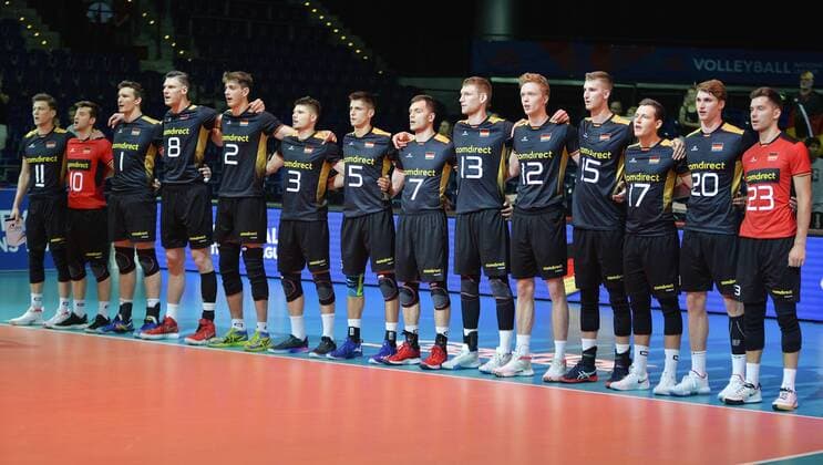 Volleyball, Nations League 2019, Leipzig 28 30 June 2019 , Game Germany vs Portugal 28 06 2019 The German Team Lukas Kampa Germany, Kapitaen, Nr 11 , Julian Zenger Germany, Nr 10 , Christian Fromm Germany, Nr 1 , Marcus Boehme Germany, Nr 8 , Tobias Krick Germany, Nr 2 , Ruben Schott Germany, Nr 3 , Moritz Reichert Germany, Nr 5 , David Sossenheimer Deutschland, Nr 7 , Simon Hirsch Deutschland, Nr 13 , Anton Brehme Deutschland, Nr 12 , Noah Baxpoehler Deutschland, Nr 15 , Jan Zimmermann Deutschland, Nr 17 , Linus Weber Deutschland, Nr 20 , Tim Peter Deutschland, Nr 23 v l n r in the game Germany v Portugal 28 06 2019 Leipzig Sachsen Deutschland Arena Leipzig