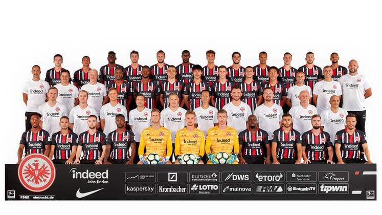 19 07 2019, xjhx, Soccer 1 Bundesliga, Eintracht Frankfurt Photo date 2019 2020 Portrait date 2019 2020, Team photo emspor, Top row from left to right Marjian Cavar 42 , Tuta 35 , Danny da Costa 24 , David Abraham 19 , Marco Russ 23 , Evan Obite Ndicka 2 , Lucas Torro 16 , Goncalo Paciencia 39 , Timothy Chandler 22 , Dominik Kohr 28 , Ante Rebic 4 , Djibril Sow 8 3 row from left to right Adi Hütter chief coach , Christian Peintinger co coach , Armin Reutershahn co coach , Gelson Fernandes 5 , Almamy Toure 18 , Filip Kostic 10 , Erik Durm 25 , Daichi Kamada 40 , Dejan Joveljic 7 , Makoto Hasebe 20 , Daichi Kamada 40 , Markus Murrer athletics coach , Moppes Petz goalkeeper coach , Martin Spohrer Athletic trainer 2 row from left to right Thomas Westphal Head of play operations , Christoph Preuß Teammanager , Prof Dr med Florian Pfab Head of medical department , Christian Haser Co Head of medical department , Benjamin Sommer Reha Trainer , Koichi Kurokawa Medical department , Patrick Kux Physiotherapist , Thomas Stubner Pysiotherapeut Osteopath , Igor Simonov Materialwart , Franco Lionti Materialwart Lower row from left to right Jonathan De Guzman 6 , Mijat Gacinovic 11 , Nils Stendera 26 , Taleb Tawatha 33 , Felix Wiedwald 29 , Frederik Rönnow 1 , Jan Zimmermann 37 , Jetro Willems 15 , Sahverdi Cetin 30 , Marc Stendera 21 , Nicolai Müller 27 DFL DFL DFB REGULATIONS PROHIBIT ANY USE OF PHOTOGRAPHS as IMAGE SEQUENCES and or QUASI VIDEO Frankfurt