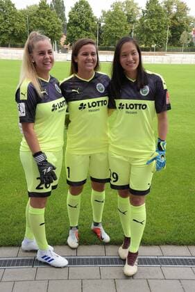 06 08 2019 Frankfurt am Main, Stadion am Brentanobad Season 2019 2020, 1 Bundesliga, FLYERALARM Womens Bundesliga 1 FFC Frankfurt Photo shoot the goalkeepers Bösl, Cara 26, FFC Frankfurt , Heaberlin, Bryane 1, FFC Frankfurt , Lee, Da Hye 29, FFC Frankfurt emspor, DFL regulations prohibit any use of photographs as image sequences and or quasi video