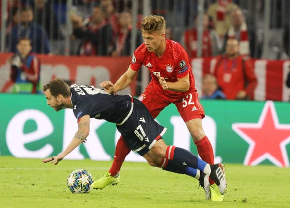 18 09 2019, football, Champions League, group stage, 1 matchday, season 2019 2020, men, Germany, FC Bayern Munich Red Star Belgrade, v l Canas Jose Alberto, Red Star Belgrade, Joshua Kimmich, FC Bayern Munich, action, duel, match scene, action, xklausxschillingerx
