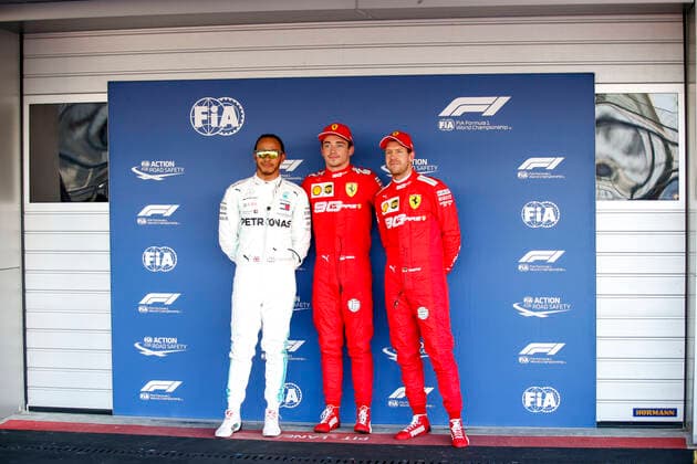 Motorsports: FIA Formula One World Championship, WM, Weltmeisterschaft 2019, Grand Prix of Russia, 44 Lewis Hamilton (GBR, Mercedes AMG Petronas Motorsport), 16 Charles Leclerc (MCO, Scuderia Ferrari Mission Winnow), 5 Sebastian Vettel (GER, Scuderia Ferrari Mission Winnow), Sochi Russia