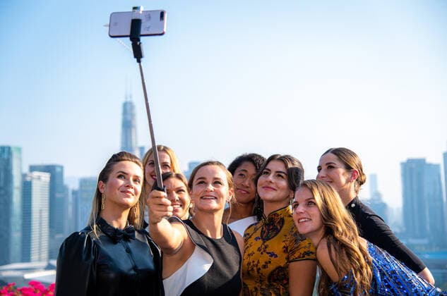 October 25, 2019, Shenzhen, CHINA: Petra Kvitova of the Czech Republic, Naomi Osaka of Japan, Elina Svitolina of the Ukraine, Ashleigh Barty of Australia, Simona Halep of Romania, Bianca Andreescu of Canada, Belinda Bencic of Switzerland & Karolina Pliskova of the Czech Republic at the iconic photo shoot ahead of the 2019 WTA, Tennis Damen Finals tennis tournament 2019 WTA Finals, Tennis, Shenzhen, China, Oct 25 - ZUMAa181 20191025_zaa_a181_034 Copyright: xAFP7x