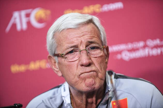 (191114) -- BEIJING, Nov. 13, 2019 -- Marcello Lippi, head coach of China s football team, reacts during a press conference, PK, Pressekonferenz before the group A match between China and Syria of the FIFA World Cup, WM, Weltmeisterschaft, Fussball Qatar 2022 and AFC Asian Cup China 2023 Preliminary Joint Qualification Round 2 in Dubai, the United Arab Emirates, Nov. 13, 2019. ) XINHUA PHOTOS OF THE DAY PanxYulong