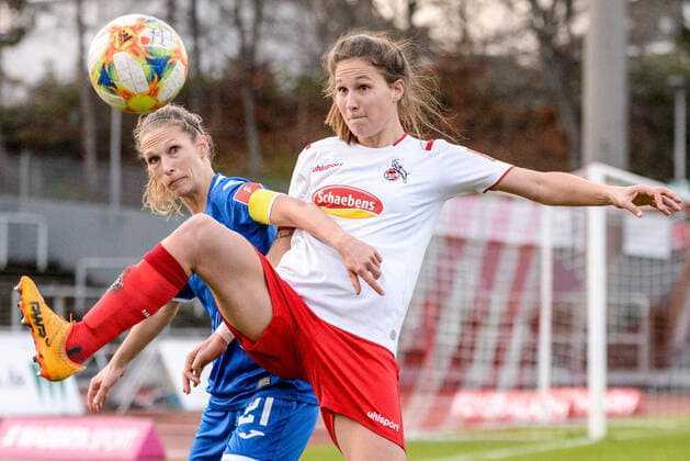 v li Leonie Pankratz TSG, 21 , Sabrina Horvat Köln, 3 , duel, duel, duel, tackle, tackling, dynamics, action, action, 15 12 2019, Köln Deutschland , football, flyer alarm womens Bundesliga, 1 FC Köln TSG Hoffenheim, DFB DFL REGULATIONS PROHIBIT ANY USE OF PHOTOGRAPHS AS IMAGE SEQUENCES AND OR QUASI VIDEO xmhx