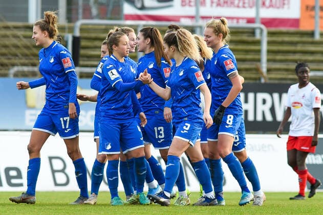 Lena Lattwein TSG, 6 , concealed, scores the goal to 0 1 , scores, scores, action, action, cheer over a goal, cheers, goal jubilation, scores, celebrate the goal, goal, celebration, cheers over the goal, optimistic, action, action, 15 12 2019, Cologne Germany , football, Flyeralarm Frauen Bundesliga, 1 FC Köln TSG Hoffenheim, DFB DFL REGULATIONS PROHIBIT ANY USE OF PHOTOGRAPHS AS IMAGE SEQUENCES AND OR QUASI VIDEO xmhx