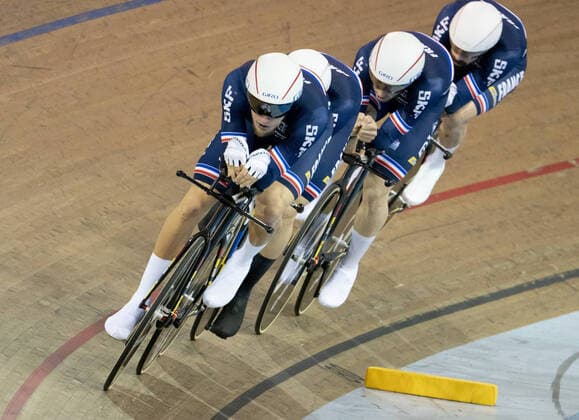 January 24, 2020, Milton, Ontario, Canada: Team France is lead by Corentin Ermenault during the first round of men s team pursuit at the Tissot Track cycling, Rad, Radsport, Bahnrad, Bahn World Cup in Milton, Ontario on Friday, January 24, 2020. Cycling 2020 - Tissot Track Cycling World Cup - Canada - ZUMAp131 20200124_zap_p131_053 Copyright: xPeterxPowerx