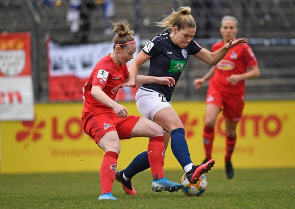 v l Romina Frommont Köln , Nina Ehegötz Ehegoetz, Potsdam, 22 , 1 FFC Turbine Potsdam 1 FC Köln, Football, Women, Bundesliga, Season 2019 2020, Potsdam, 16 02 2020, Germany, DFB DFL REGULATIONS PROHIBIT ANY USE OF PHOTOGRAPHS AS IMAGE SEQUENCES AND OR QUASI VIDEO xjkx