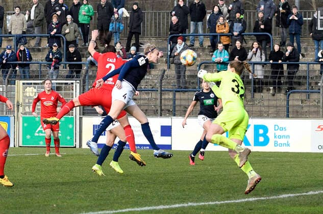 Johanna Elsig Jojo Elsig, Potsdam, 4, 2 vo re scores the goal for the 4 0 against Elvira Herzog Köln, re , 1 FFC Turbine Potsdam 1 FC Köln, football, women, Bundesliga, season 2019 2020, Potsdam, 16 02 2020, Germany, DFB DFL REGULATIONS PROHIBIT ANY USE OF PHOTOGRAPHS AS IMAGE SEQUENCES AND OR QUASI VIDEO xjkx