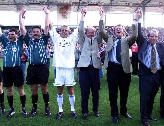 Jürgen Klinsmann farewell game by Bernd Heynemann, Hans Wolf, Jürgen Klinsmann, Helmut Benthaus, Aria Haan, Berti Vogts photo of the pack Jürgen Klinsmann farewell game by Bernd Heynemann, Hans Wolf, Jürgen Klinsmann, Helmut Benthaus, Aria Haan, Berti Vogts photo of the pack