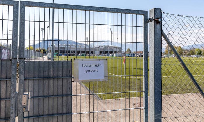 THEMENBILD the blocked soccer stadium of Cashpoint SCR Altach Because of the corona virus, soccer matches in the Austrian Bundesliga have been stopped. It is not yet clear when soccer matches can take place again, recorded on April 11, 2020 Cashpoint Arena Altach, Austria the closed Football Stadium of Cashpoint SCR Altach Due to the Corona crisis, the Austrian League was suspended It is not yet clear when soccer matches will take place, Cashpoint Arena, Altach, Austria on 2020 04 11 THEME IMAGE, Coronavirus Lock Down, Football Copyright: xRindererx Eibner-Pressefotox EP_rin