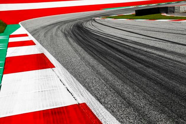 Motorsports: FIA Formula One World Championship, WM, Weltmeisterschaft 2020, Grand Prix of Styria, Red Bull Ring Spielberg, Curbs, track, Rennstrecke, tyres marks, skidmarks, Fahrbahn, Bremsspur, Bremsspuren, Strecke, Gummi, Spur, Reifenspuren, Reifenspur, Streifen, Asphalt, Abrieb, Gummi, marks Spielberg Austria