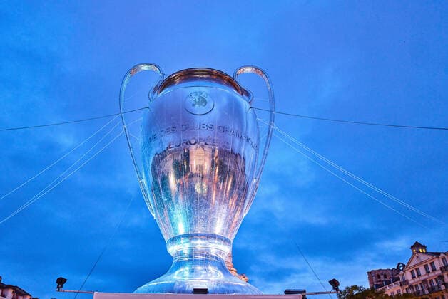 Preview images Football UEFA Champions League FC BAYERN MUENCHEN OLYMPIC LYON, RB LEIPZIG PARIS SG Lisbon, Lisbon, Portugal, 16th August 2020 Preview with a huge inflatable UEFA Champions League Trophy on Place DOM PEDRO IV before the semifinal match UEFA Champions League, final tournament FC BAYERN MUENCHEN OLYMPIC LYON, RB LEIPZIG PARIS SG in Season 2019 2020 Photographer Peter Schatz Pool , via Eibner Press Photo , via Eibner Press Photo UEFA REGULATIONS PROHIBIT ANY USE OF PHOTOGRAPHS as IMAGE SEQUENCES and or QUASI VIDEO National and international News Agencies OUT Editorial Use ONLY Lisbon Estadio da Luz de Benfica Portugal Poolfoto Peter Schatz Pool , via Eibner-Pressefoto ,EDITORIAL USE ONLY