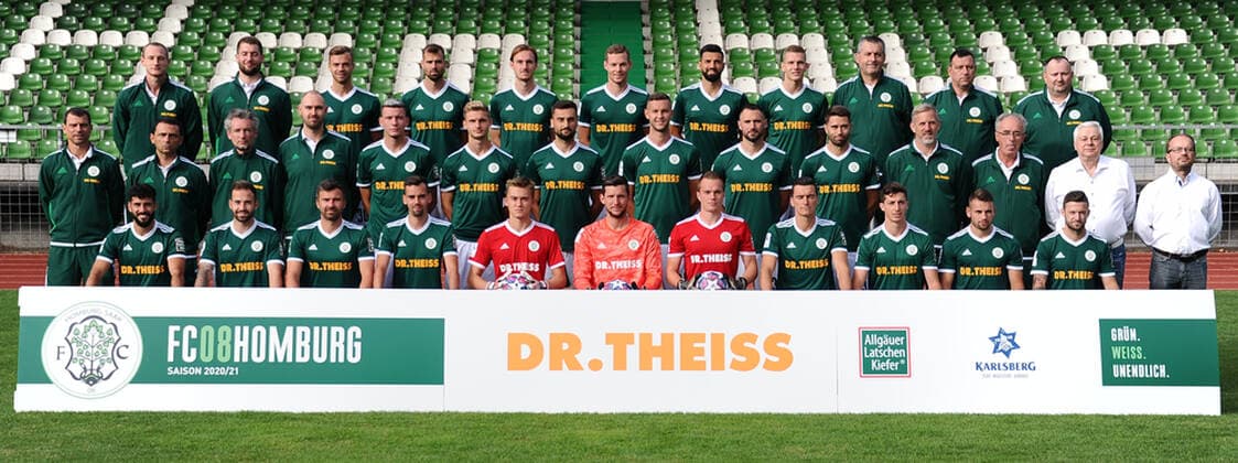 in the front with Serkan Goecer, Luca Plattenhardt, Christian Telch, Marco Hingerl, Niklas Knichel, David Salfeld, Mark Patrick Redl, Tim Stegerer, Jannik Sommer, Loris Weiss, Patrick Lienhard, in the middle with Matthias Mink, head coach, Joti Stamatopoulos, Co-Trainer,Oliver Mueller, goalkeeper coach, Steven Berni, athletics coach, Johannes Kraus, Jannis Reuss, Damjan Marceta, Ivan Sachanenko, Stefano Maier, Philipp Hoffmann, Klaus Ambrosch, physio, Peter Junkes, team doctor, Herbert Eder, president, Rafael Kowollik, Geschafsf¸hrer, in the back with Christopher Schurig, Physio, Aykut Bozdemir, Athletics Coach, Maurice Springfeld, Patrick Dulleck, Philipp Schuck, Michael Carl, Daniel di Gregorio, Niklas Doll, Predrag Lamesic, Greenkeeper, Dirk Brass, Altay Tsitak, Coach Team presentation at FC 08 Homburg, football, Regionalliga Southwest, 29 08 20, at Waldstadion Homburg, GER, football, Regionalliga Southwest, team presentation and squad portraits of the team of FC 08 Homburg, 29 08 20, Homburg Saar Copyright: xPeterxFranzx Eibner-Pressefotox EP_pfz