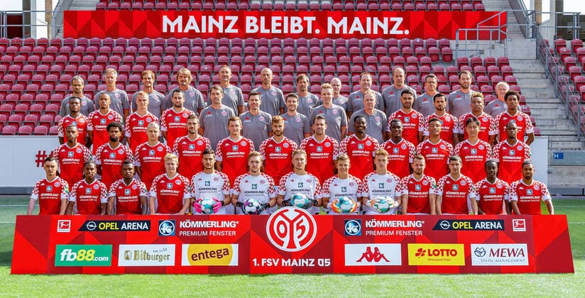 Football 1 Bundesliga Team Photo 1 FSV Mainz 05 16 08 2020, Upper Row Sven Herzog Head of Performance , Axel Busenkell Head of Rehabilitation , Jonas Grünewald Deputy Head of Performance , Stephan Kuhnert Goalkeeping Coach , Achim Beierlorzer Head Coach , Jan Moritz Lichte Co-Trainer , Michael Falkenmayer Co-Trainer , Daniel Fischer Video Analysis , Stefan Kamilli Head of Therapy , Christopher Rohrbeck Head of Therapy, Focus on Top Talents , Steffen Tröster Head of Regeneration and Prophylaxis Management , Nico Hölzel Therapist , Walter Notter Zeugwart Mitte Top Ridle Baku, Robin Quaison, Niklas Tauer, Levin Öztunali, Dr Philipp Appelmann Doctor , PD Dr Stefan Mattyasovszky Doctor , Dr Alexander Tamm Doctor , Dr Simon Diestelmeier doctor, Torsten Körner witness, Gerrit Holtmann, Danny Latza, Malong customer, Jean Paul Boetius center below Marlon Mustapha, Jeremiah St Juste, Dimitri Lavalà e, Stefan Bell, Luca Kilian, Alexander Hack, Ãdam Szalai, Jean Philippe Mateta, Moussa Niakhatà , Karim Onisiwo, Dong Won Ji, Edimilson Fernandes front row Paul Nebel, Leandro Barreiro, Abass Issah, Jonathan Burkardt, Omer Hanin, Florian Müller, Robin Zentner, Finn Dahmen, Marius Liesegang, Daniel Brosinski, Aaron Martin, Merveille Papela, Phillipp Mwene Picture credits Renà Vigneron RSCP Photo DFL regulations prohibit any use of photographs as image sequences and or quasi video EDITORIAL USE ONLY National and international News Agencies OUT