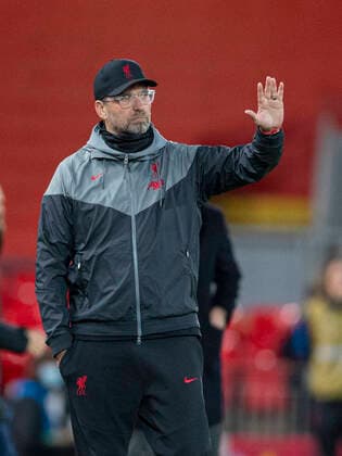 (201028) -- LIVERPOOL, Oct. 28, 2020 -- Liverpool s manager J¨¹rgen Klopp gestures during the UEFA Champions League match between Liverpool FC and FC Midtjylland at Anfield in Liverpool, Britain, on Oct. 27, 2020. FOR EDITORIAL USE ONLY. NOT FOR SALE FOR MARKETING OR ADVERTISING CAMPAIGNS. NO USE WITH UNAUTHORIZED AUDIO, VIDEO, DATA, FIXTURE LISTS, CLUB LEAGUE LOGOS OR LIVE SERVICES. SUN OUT. ONLINE IN-MATCH USE LIMITED TO 45 IMAGES, NO VIDEO EMULATION. NO USE IN BETTING, GAMES OR SINGLE CLUB LEAGUE PLAYER PUBLICATIONS. (SP)BRITAIN-LIVERPOOL-FOOTBALL-UEFA CHAMPIONS LEAGUE-LIVERPOOL FC VS FC MIDTJYLLAND HanxYan