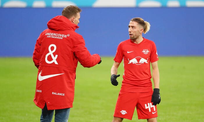 Hoffenheim RB Leipzig 16 12 2020 Sinsheim, 16 12 2020, PreZero Rhein Neckar Arena, Football, Bundesliga, 12 Spieltag , TSG 1899 Hoffenheim vs RB Leipzig 0 1 0 0 , In picture f l coach Julian Nagelsmann RB Leipzig and Kevin Kampl 44, RB Leipzig , instructions , DFL regulations prohibit any use of photographs as image sequences and or quasi video ,