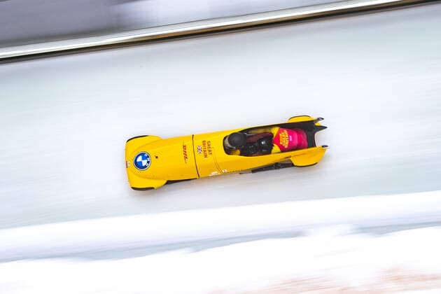 AUT, BMW IBSF World Cup Bobsleigh, Igls 31 01 2021, Olympia Eiskanal, Innsbruck, AUT, BMW IBSF World Cup Bobsleigh, Igls, women doubles bobsleigh, 1 run, in picture Mica Mcneill and Montell Douglas GBR Mica Mcneill and Montell Douglas of Great Britain in action during the 1st run of women doubles bobsleigh competition of BMW IBSF World Cup at the Olympia Eiskanal in Innsbruck, Austria on 2021 01 31 Innsbruck Tirol Austria
