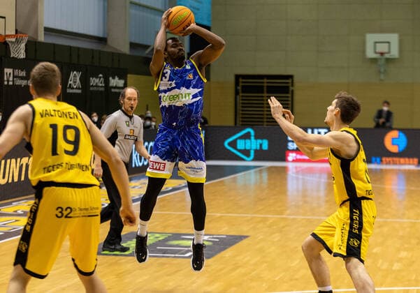 Kyron Cartwright Phoenix Hagen, 3 ¨¨¨Kirchheim Knights vs Tigers Tübingen, 2 Basketball, Bundesliga, Pro A, Barmer 2 Basketball, Matchday 24, Season 2020 2021, 05 03 2021, ¨¨ Kirchheim Knights Tigers Tübingen, Basketball, 2 Bundesliga, Barmer 2 Basketball, Matchday 24, Season 2020 2021, 27 02 2021 Kirchheim. Copyright: xDennisxDuddek xEibnerxPressefotox EP_DDU
