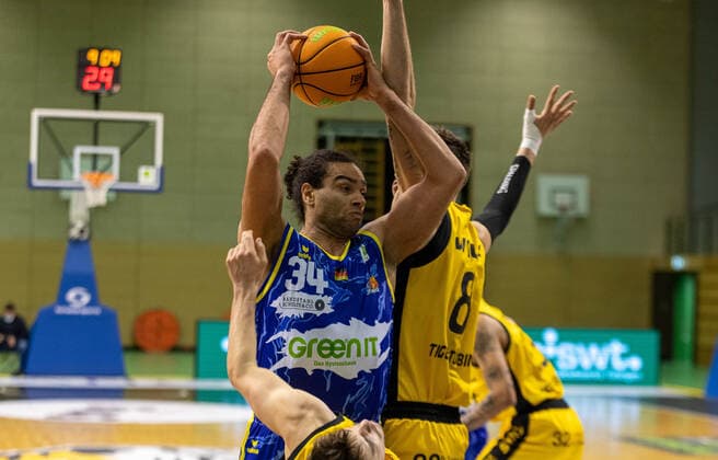 Javon Baumann Phoenix Hagen, 34 ¨¨¨Kirchheim Knights vs Tigers Tübingen, 2 Basketball, Bundesliga, Pro A, Barmer 2 Basketball, Matchday 24, Season 2020 2021, 05 03 2021, ¨¨ Kirchheim Knights Tigers Tübingen, Basketball, 2 Bundesliga, Barmer 2 Basketball, Matchday 24, Season 2020 2021, 27 02 2021 Kirchheim. Copyright: xDennisxDuddek xEibnerxPressefotox EP_DDU