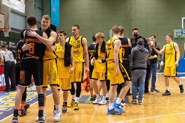 Felix Edwardsson Wiha Panthers, 8 Jekabs Beck Tigers Tübingen, 15 Gianni Otto Tigers Tübingen, 10 Daniel Keppeler Tigers Tübingen, 31 Timo Fischer Tigers Tübingen, 2 Timo Lanmüller Tigers Tübingen, 77 ¨¨¨Tigers Tübingen vs Wiha Panthers , 2 Basketball, Bundesliga, Pro A, Barmer 2 Basketball, Matchday 7, Season 2020 2021, 20 03 2021, ¨¨ Tigers Tübingen wiha Panthers, Basketball, 2 Bundesliga, Barmer 2 Basketball, Matchday 7, Season 2020 2021, 20 01 2021 Rottenburg am Neckar. Copyright: xNinaxSander xEibnerxPressefotoxIx EP_NSR