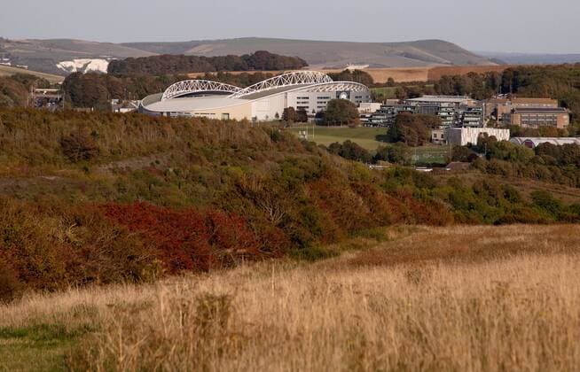 Mandatory Credit: Photo by James Marsh BPI Shutterstock (10780116b) A general ground view. Brighton & Hove Albion v Portsmouth, EFL Carabao Cup 2nd Round, Football, American Express Community Stadium, Brighton, UK - 17 Sep 2020 EDITORIAL USE ONLY No use with unauthorised audio, video, data, fixture lists, club league logos or live services. Online in-match use limited to 120 images, no video emulation. No use in betting, games or single club league player publications. Brighton & Hove Albion v Portsmouth, EFL Carabao Cup 2nd Round, Football, American Express Community Stadium, Brighton, UK - 17 Sep 2020 EDITORIAL USE ONLY No use with unauthorised audio, video, data, fixture lists, club league logos or live services. Online in-match use limited to 120 images, no video emulation. No use in betting, games or single club league player publications. Copyright: xJamesxMarsh BPI Shutterstockx 10780116b