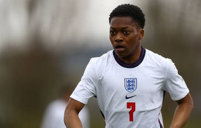 Mandatory Credit: Photo by Kieran McManus BPI Shutterstock (11836061bi) Karamoko Dembele of England Under 18s Wales U18 v England U18, International Friendly, Länderspiel, Nationalmannschaft Football, The Leckwith Stadium, Cardiff, UK - 29 Mar 2021 EDITORIAL USE ONLY No use with unauthorised audio, video, data, fixture lists, club league logos or live services. Online in-match use limited to 120 images, no video emulation. No use in betting, games or single club league player publications. Wales U18 v England U18, International Friendly, Football, The Leckwith Stadium, Cardiff, UK - 29 Mar 2021 EDITORIAL USE ONLY No use with unauthorised audio, video, data, fixture lists, club league logos or live services. Online in-match use limited to 120 images, no video emulation. No use in betting, games or single club league player publications. Copyright: xKieranxMcManus BPI Shutterstockx 11836061bi