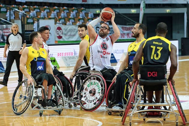 02 05 2021, xovx, Wheelchair Basketball Champions Cup 2021, 3rd place match, , Bidaideak Bilbao BSR CD Ilunion Madrid v l Jake Williams CD Ilunion Madrid , Jhon Hernandez Bidaideak Bilbao BSR , Bill Latham CD Ilunion Madrid , Asier Garcia Bidaideak Bilbao BSR , Pablo Zarzuela CD Ilunion Madrid , Asier Garcia Bidaideak Bilbao BSR Wetzlar Rittal Arena Hessen Germany EN