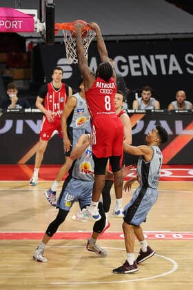 Jalen Reynolds Muenchen scores GER, FC Bayern Basketball vs Hakro Merlins Crailsheim, Basketball, 1 Bundesliga, Playoffs 2020 2021, Quarterfinals Game 2, 21 05 2021, GER, FC Bayern Basketball vs Hakro Merlins Crailsheim, Basketball, 1 Bundesliga, Playoffs 2020 2021, Quarterfinals Game 2, 21 05 2021, Muenchen Copyright: xEIBNER MarcelxEngelbrechtx EP_EER
