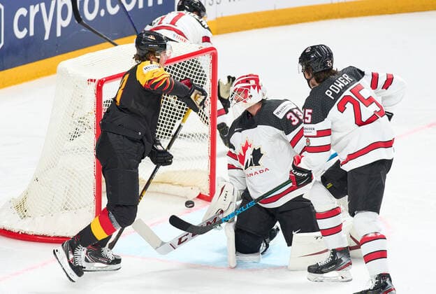 Matthias PLACHTA 22 of Germany scores, shoots goal , Tor, Treffer, 2-0 GERMANY - CANADA IIHF Ice hockey, Eishockey WORLD CHAMPIONSHIPS Group B in Riga, Latvia, Lettland, May 24, 2021, Season 2020 2021