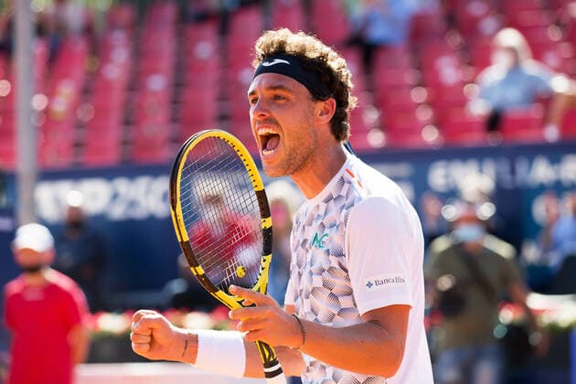 May 26, 2021, Parma, Italy: Parma, Italy, Tennis Club Parma, May 26, 2021, Exultation of Marco CECCHINATO of the Italy.... during ATP, Tennis Herren 250 Emilia-Romagna Open 2021 - Tennis Internationals Tennis Internationals - ATP 250 Emilia-Romagna Open 2021, parma, Italy - ZUMAl164 20210526_zsa_l164_029 Copyright: xValerioxOrigox