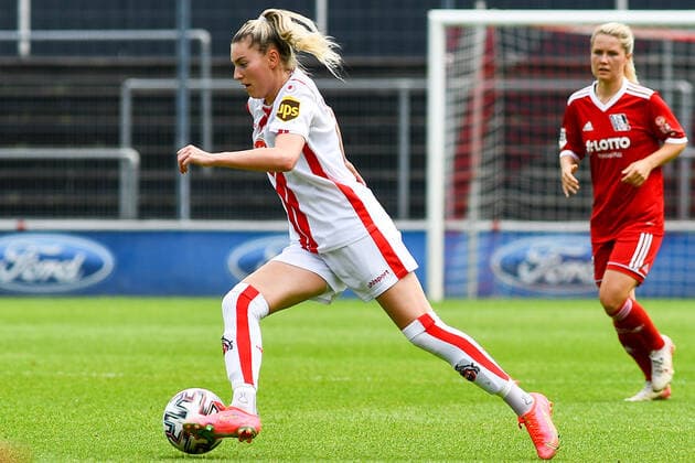Ricarda Schaber Cologne, 6 on the ball, game scene, crop, full body, single image, action, 03 06 2021, Cologne Germany , Football, 2 Frauen Bundesliga Süd, 1 FC Köln 1 FFC Niederkirchen, DFB DFL REGULATIONS PROHIBIT ANY USE OF PHOTOGRAPHS AS IMAGE SEQUENCES AND OR QUASI VIDEO xmhx