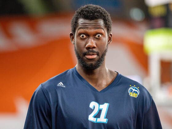 Christ Koumadje Alba Berlin, 21 , Ratiopharm Ulm vs Alba Berlin, Basketball, Playoffs, Game 4, Season 2020 2021, 05 06 2021, Ratiopharm Ulm vs Alba Berlin, Basketball, Playoffs, Game 4, Season 2020 2021, 05 06 2021 New Ulm. Copyright: xEibner-Pressefoto SaschaxWaltherx EP_EER