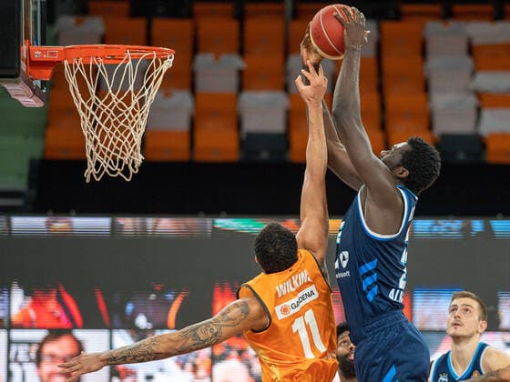 Isaiah Wilkins Ratiopharm Ulm 11 , Christ Koumadje Alba Berlin, 21 , Ratiopharm Ulm vs Alba Berlin, basketball, playoffs, game 4, season 2020 2021, 05 06 2021, Ratiopharm Ulm vs Alba Berlin, basketball, playoffs, game 4, season 2020 2021, 05 06 2021 New Ulm. Copyright: xEibner-Pressefoto SaschaxWaltherx EP_EER