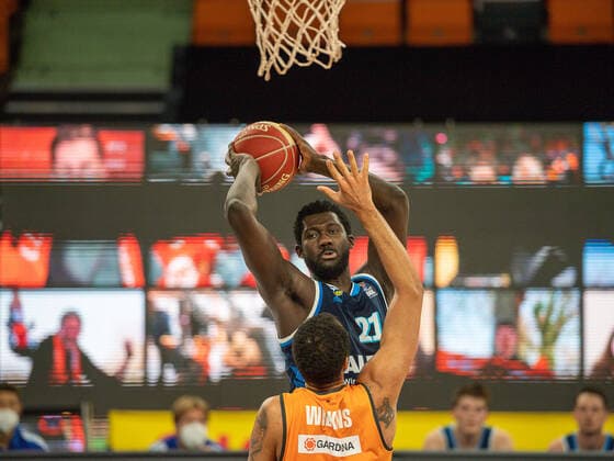 Isaiah Wilkins Ratiopharm Ulm 11 , Christ Koumadje Alba Berlin, 21 , Ratiopharm Ulm vs Alba Berlin, basketball, playoffs, game 4, season 2020 2021, 05 06 2021, Ratiopharm Ulm vs Alba Berlin, basketball, playoffs, game 4, season 2020 2021, 05 06 2021 New Ulm. Copyright: xEibner-Pressefoto SaschaxWaltherx EP_EER