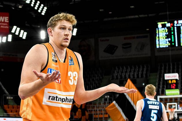 GER, BBL, Play offs, ratiopharm ulm vs Alba Berlin 05 06 2021, ratiopharm arena, Neu Ulm, GER, BBL, Play offs, ratiopharm ulm vs Alba Berlin, pictured Patrick Heckmann Ulm, 33 after a foul against him, cant understand referee decision nordphotoxGmbHx xHafner nph00200