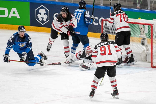 June 6, 2021, Riga, Latvia: Riga, Latvia, Arena Riga, June 06, 2021, Kuemper (CAN)..Perfetti (CAN)..Paul (CAN) during World Championship, WM, Weltmeisterschaft 2021 - Gold Medal - Finland vs Canada - Ice hockey, Eishockey Ice Hockey - World Championship 2021 - Gold Medal - Finland vs Canada, riga, Latvia - ZUMAl164 20210606_zsa_l164_057 Copyright: xAndreaxRex