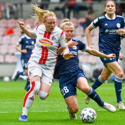 v li Amber Barett Köln, 22 , Alina Wagner SG 99 Andernach, 28 , Zweikampf, Duell, duel, tackle, tackling, Dynamik, Action, Aktion, 06 06 2021, Köln Deutschland , Fussball, 2 Frauen Bundesliga Süd, 1 FC Köln SG 99 Andernach, DFB DFL REGULATIONS PROHIBIT ANY USE OF PHOTOGRAPHS AS IMAGE SEQUENCES AND OR QUASI VIDEO xmhx