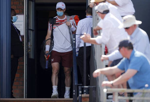 Mandatory Credit: Photo by Ella Ling BPI Shutterstock (12074706cf) Andy Murray of GBR walks onto court in a face mask Cinch Championships, Day Two, Tennis, Queens Club, London, UK - 15 June 2021 EDITORIAL USE ONLY No use with unauthorised audio, video, data, fixture lists, club league logos or live services. Online in-match use limited to 120 images, no video emulation. No use in betting, games or single club league player publications. Cinch Championships, Day Two, Tennis, Queens Club, London, UK - 15 June 2021 EDITORIAL USE ONLY No use with unauthorised audio, video, data, fixture lists, club league logos or live services. Online in-match use limited to 120 images, no video emulation. No use in betting, games or single club league player publications. Copyright: xEllaxLing BPI Shutterstockx 12074706cf
