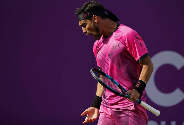 Mandatory Credit: Photo by Ella Ling BPI Shutterstock (12074706du) Fabio Fognini of Italy frustrated Cinch Championships, Day Two, Tennis, Queens Club, London, UK - 15 June 2021 EDITORIAL USE ONLY No use with unauthorised audio, video, data, fixture lists, club league logos or live services. Online in-match use limited to 120 images, no video emulation. No use in betting, games or single club league player publications. Cinch Championships, Day Two, Tennis, Queens Club, London, UK - 15 June 2021 EDITORIAL USE ONLY No use with unauthorised audio, video, data, fixture lists, club league logos or live services. Online in-match use limited to 120 images, no video emulation. No use in betting, games or single club league player publications. Copyright: xEllaxLing BPI Shutterstockx 12074706du