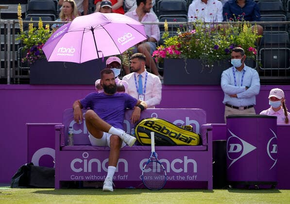Mandatory Credit: Photo by Ella Ling BPI Shutterstock (12074706dx) Benoit Paire of France sits dejected Cinch Championships, Day Two, Tennis, Queens Club, London, UK - 15 June 2021 EDITORIAL USE ONLY No use with unauthorised audio, video, data, fixture lists, club league logos or live services. Online in-match use limited to 120 images, no video emulation. No use in betting, games or single club league player publications. Cinch Championships, Day Two, Tennis, Queens Club, London, UK - 15 June 2021 EDITORIAL USE ONLY No use with unauthorised audio, video, data, fixture lists, club league logos or live services. Online in-match use limited to 120 images, no video emulation. No use in betting, games or single club league player publications. Copyright: xEllaxLing BPI Shutterstockx 12074706dx