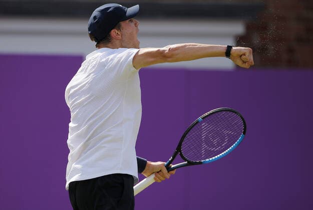Mandatory Credit: Photo by Ella Ling BPI Shutterstock (12084430ak) Jack Draper of Great Britain celebrates Cinch Championships, Day Three, Tennis, Queens Club, London, UK - 16 June 2021 EDITORIAL USE ONLY No use with unauthorised audio, video, data, fixture lists, club league logos or live services. Online in-match use limited to 120 images, no video emulation. No use in betting, games or single club league player publications. Cinch Championships, Day Three, Tennis, Queens Club, London, UK - 16 June 2021 EDITORIAL USE ONLY No use with unauthorised audio, video, data, fixture lists, club league logos or live services. Online in-match use limited to 120 images, no video emulation. No use in betting, games or single club league player publications. Copyright: xEllaxLing BPI Shutterstockx 12084430ak