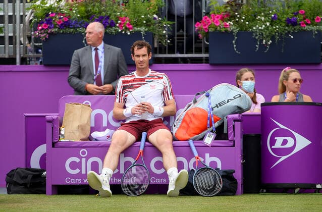 Mandatory Credit: Photo by Ella Ling BPI Shutterstock (12089309bf) Andy Murray of GBR sits in frustration Cinch Championships, Day Four, Tennis, Queens Club, London, UK - 17 June 2021 EDITORIAL USE ONLY No use with unauthorised audio, video, data, fixture lists, club league logos or live services. Online in-match use limited to 120 images, no video emulation. No use in betting, games or single club league player publications. Cinch Championships, Day Four, Tennis, Queens Club, London, UK - 17 June 2021 EDITORIAL USE ONLY No use with unauthorised audio, video, data, fixture lists, club league logos or live services. Online in-match use limited to 120 images, no video emulation. No use in betting, games or single club league player publications. Copyright: xEllaxLing BPI Shutterstockx 12089309bf