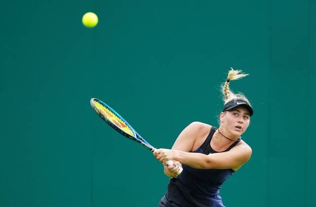 Mandatory Credit: Photo by Dave Shopland BPI Shutterstock (12115545m) Marta Kostyuk from Ukraine in action Viking International Championships, Day Two, Tennis, Eastbourne, East Sussex, UK - 20 June 2021 EDITORIAL USE ONLY No use with unauthorised audio, video, data, fixture lists, club league logos or live services. Online in-match use limited to 120 images, no video emulation. No use in betting, games or single club league player publications. Viking International Championships, Day Two, Tennis, Eastbourne, East Sussex, UK - 20 June 2021 EDITORIAL USE ONLY No use with unauthorised audio, video, data, fixture lists, club league logos or live services. Online in-match use limited to 120 images, no video emulation. No use in betting, games or single club league player publications. Copyright: xDavexShopland BPI Shutterstockx 12115545m
