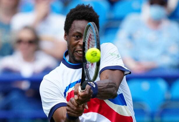 Mandatory Credit: Photo by Dave Shopland BPI Shutterstock (12165746ab) Gael Monfils from France Action Viking International Championships, Day Five, Tennis, Eastbourne, East Sussex, UK - 23 June 2021 Viking International Championships, Day Five, Tennis, Eastbourne, East Sussex, UK - 23 June 2021 Copyright: xDavexShopland BPI Shutterstockx 12165746ab