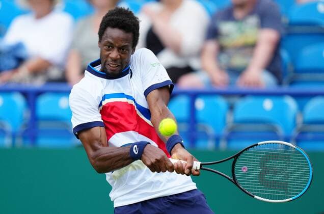 Mandatory Credit: Photo by Dave Shopland BPI Shutterstock (12165746aa) Gael Monfils from France Action Viking International Championships, Day Five, Tennis, Eastbourne, East Sussex, UK - 23 June 2021 Viking International Championships, Day Five, Tennis, Eastbourne, East Sussex, UK - 23 June 2021 Copyright: xDavexShopland BPI Shutterstockx 12165746aa