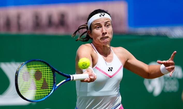 Mandatory Credit: Photo by Dave Shopland BPI Shutterstock (12165746eu) Anastasija Sevastova from Latvia in action Viking International Championships, Day Five, Tennis, Eastbourne, East Sussex, UK - 23 June 2021 Viking International Championships, Day Five, Tennis, Eastbourne, East Sussex, UK - 23 June 2021 Copyright: xDavexShopland BPI Shutterstockx 12165746eu