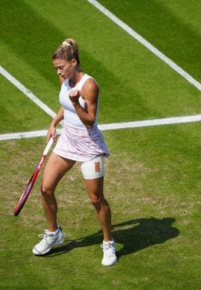 Mandatory Credit: Photo by Dave Shopland BPI Shutterstock (12167170b) Italy s Camila Giorgi celebrates match point as she reaches semi final Viking International Championships, Day Six, Tennis, Eastbourne, East Sussex, UK - 24 June 2021 Viking International Championships, Day Six, Tennis, Eastbourne, East Sussex, UK - 24 June 2021 Copyright: xDavexShopland BPI Shutterstockx 12167170b