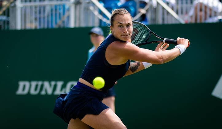Mandatory Credit: Photo by Rob Prange Shutterstock (12167449k) Aryna Sabalenka of Belarus in action during her quarter-final match at the 2021 Viking International WTA, Tennis Damen 500 tennis tournament Viking International Championships, Day Six, Tennis, Eastbourne, East Sussex, UK - 24 June 2021 Viking International Championships, Day Six, Tennis, Eastbourne, East Sussex, UK - 24 June 2021 Copyright: xRobxPrange Shutterstockx 12167449k
