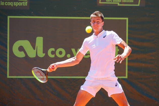 June 25, 2021, Milan, Italy: Milan, Italy, Aspria Harbour Club, June 25, 2021, The Croatian tennis player Duje Ajdukovic during ATP, Tennis Herren Challenger Milano 2021 - Tennis Internationals Tennis Internationals - ATP Challenger Milano 2021, milan, Italy - ZUMAl164 20210625_zsa_l164_017 Copyright: xRobertaxCorradinx